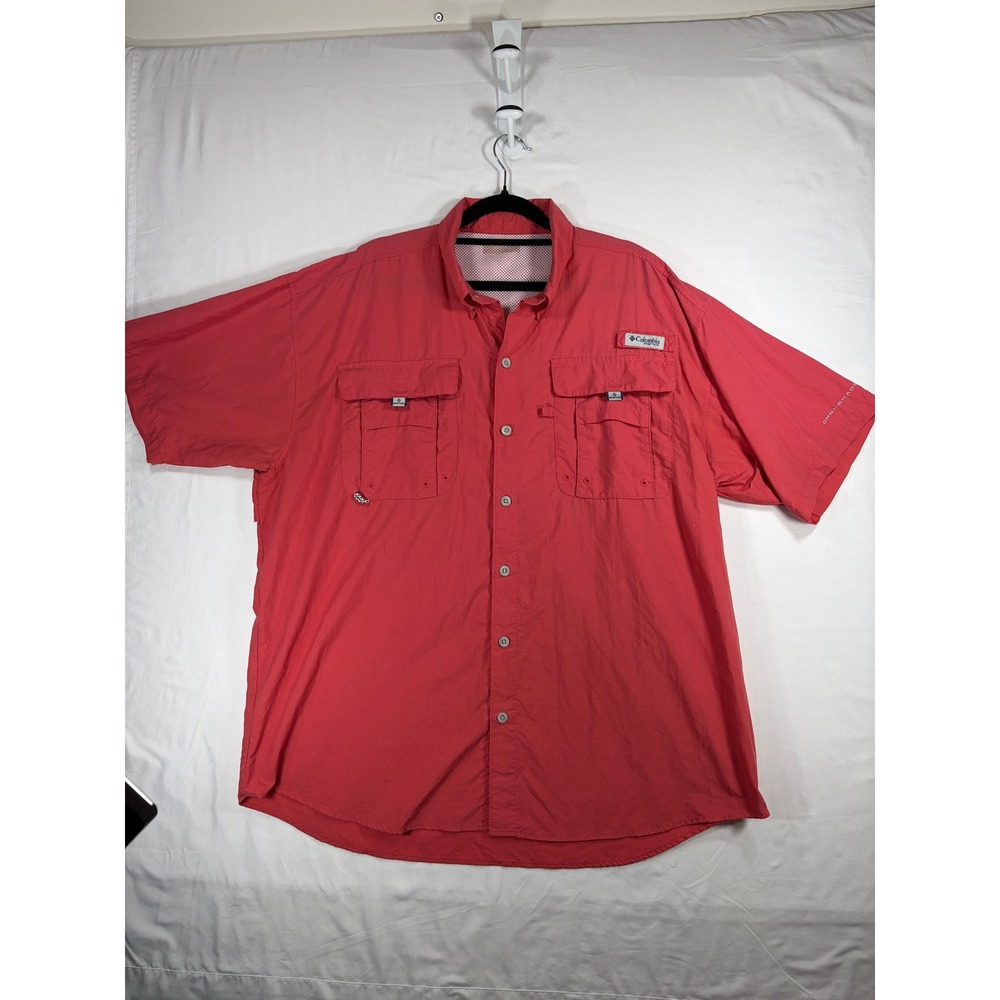 Columbia PFG Fishing Shirt Mens XL Coral Red Excellent Vented Short Sleeve